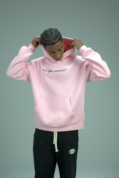 Pink “Are You Serious?” Printed Oversized Hoodie