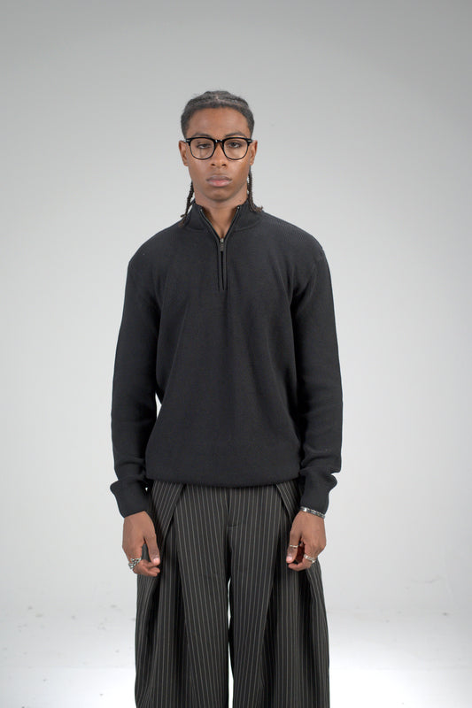 Black Zip Knit Sweater