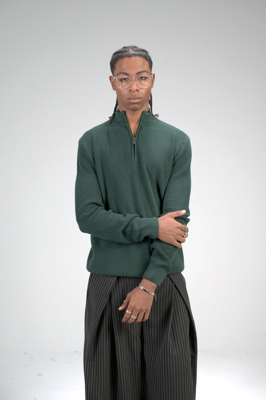 Dark green Zip Knit Sweater