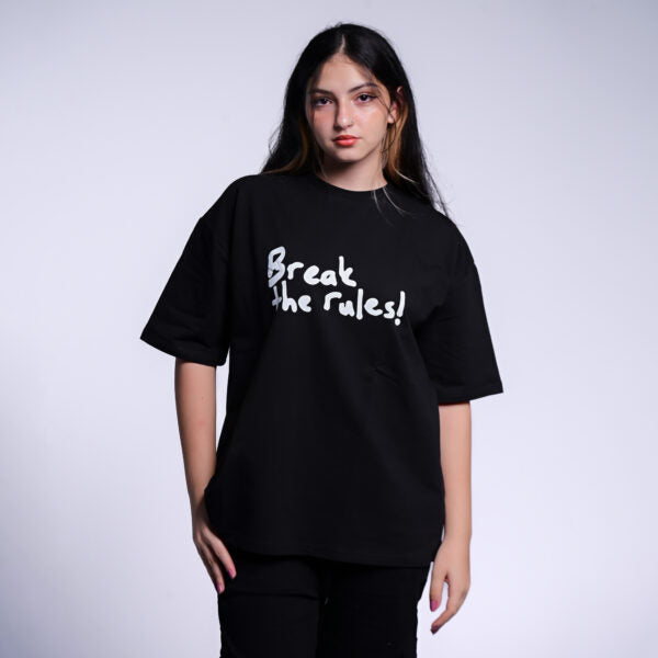 Printed Black break rules oversized T-shirt Summer milton