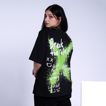 Printed Black break rules oversized T-shirt Summer milton