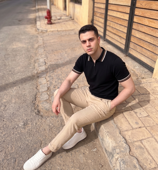 Tipped Half-Zip Knit Polo - Black