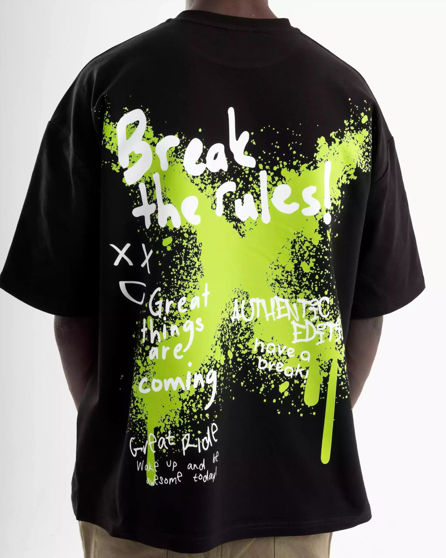 Printed Black break rules oversized T-shirt Summer milton