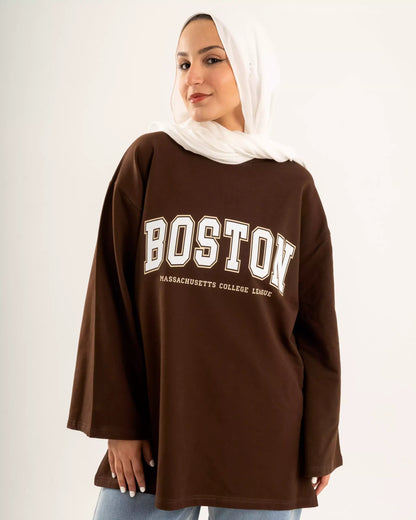 Brown long sleeves oversized T-shirt Summer milton