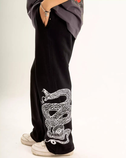 Black printed wide leg pants unisex