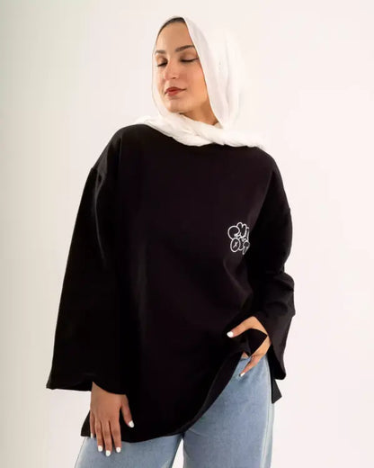 Black long sleeves oversized T-shirt Summer milton