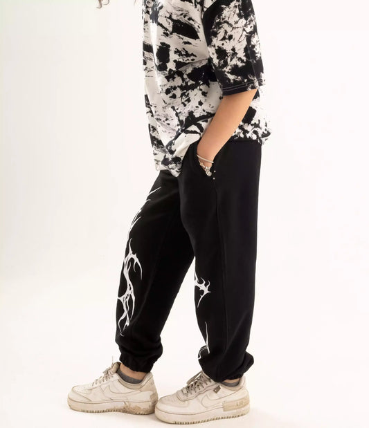 Black printed joggers pants unisex