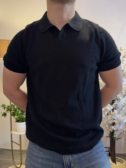 Textured Knit Polo - Black