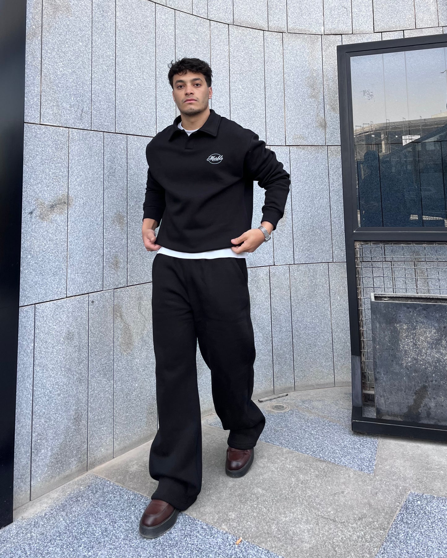 Black “Marble Logo” Oversized Sweatshirt