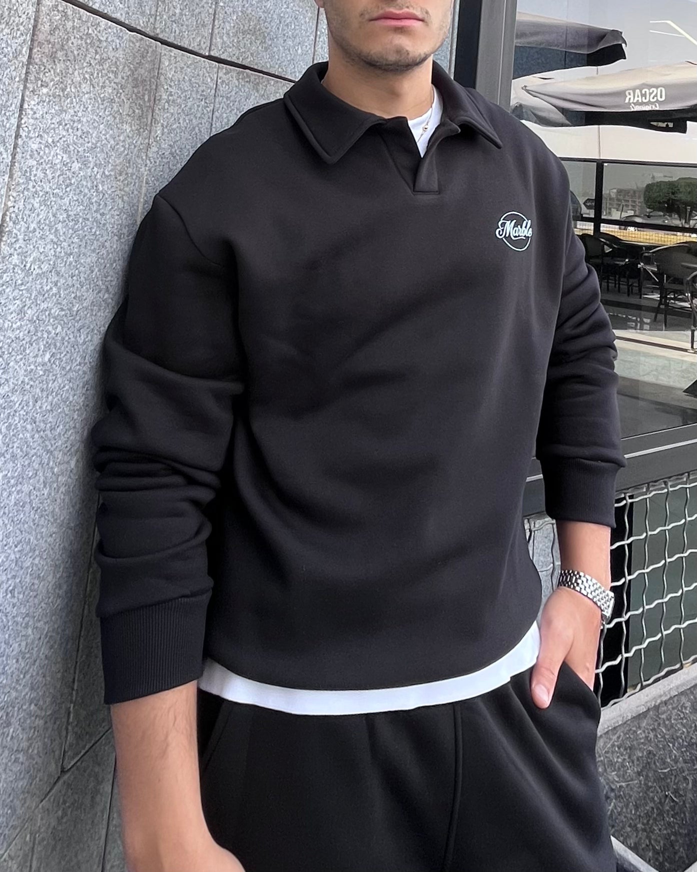 Black “Marble Logo” Oversized Sweatshirt
