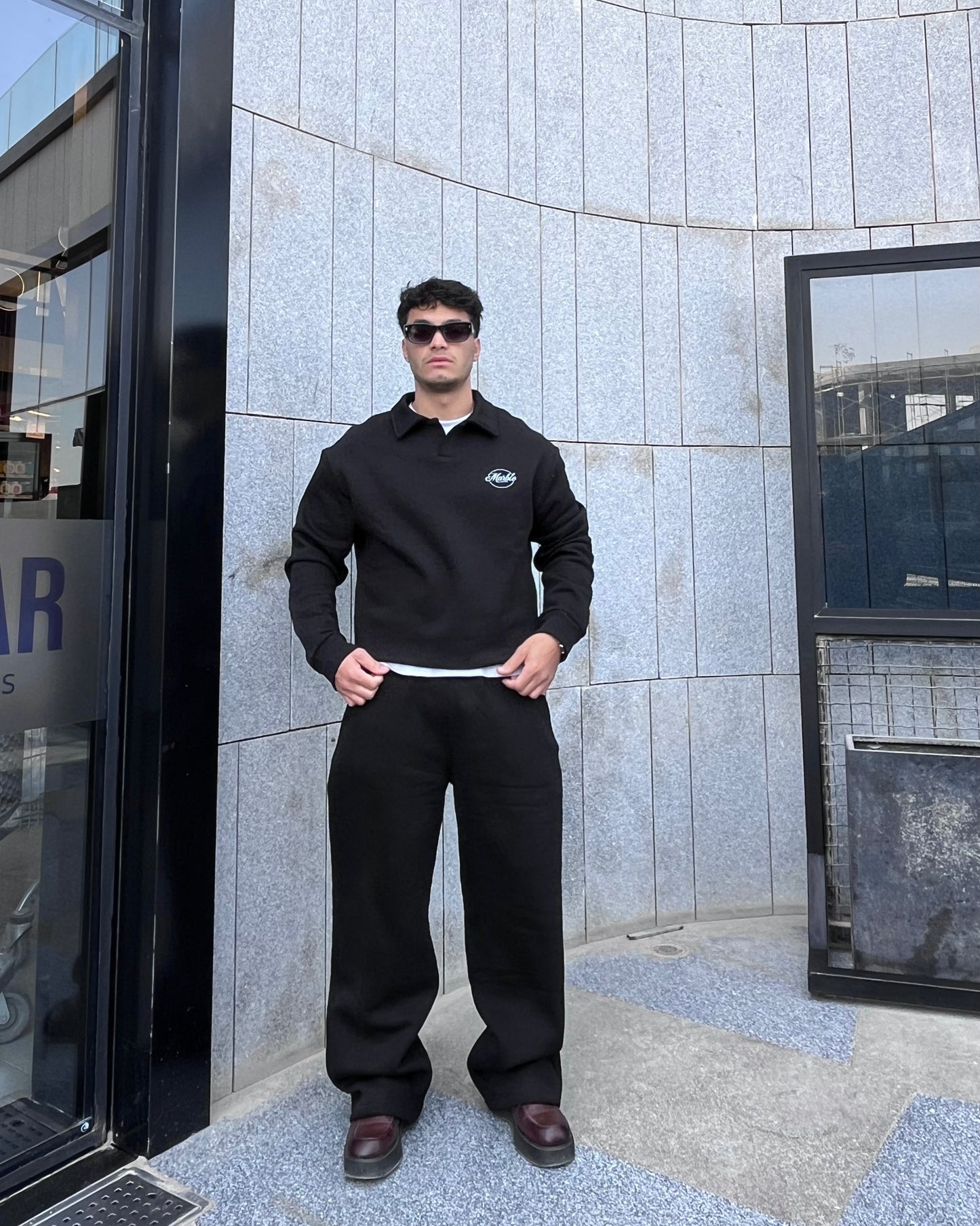 Black “Marble Logo” Oversized Sweatshirt