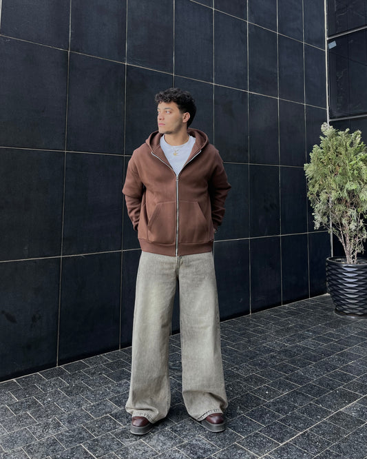 Brown Oversized zip up hoodie