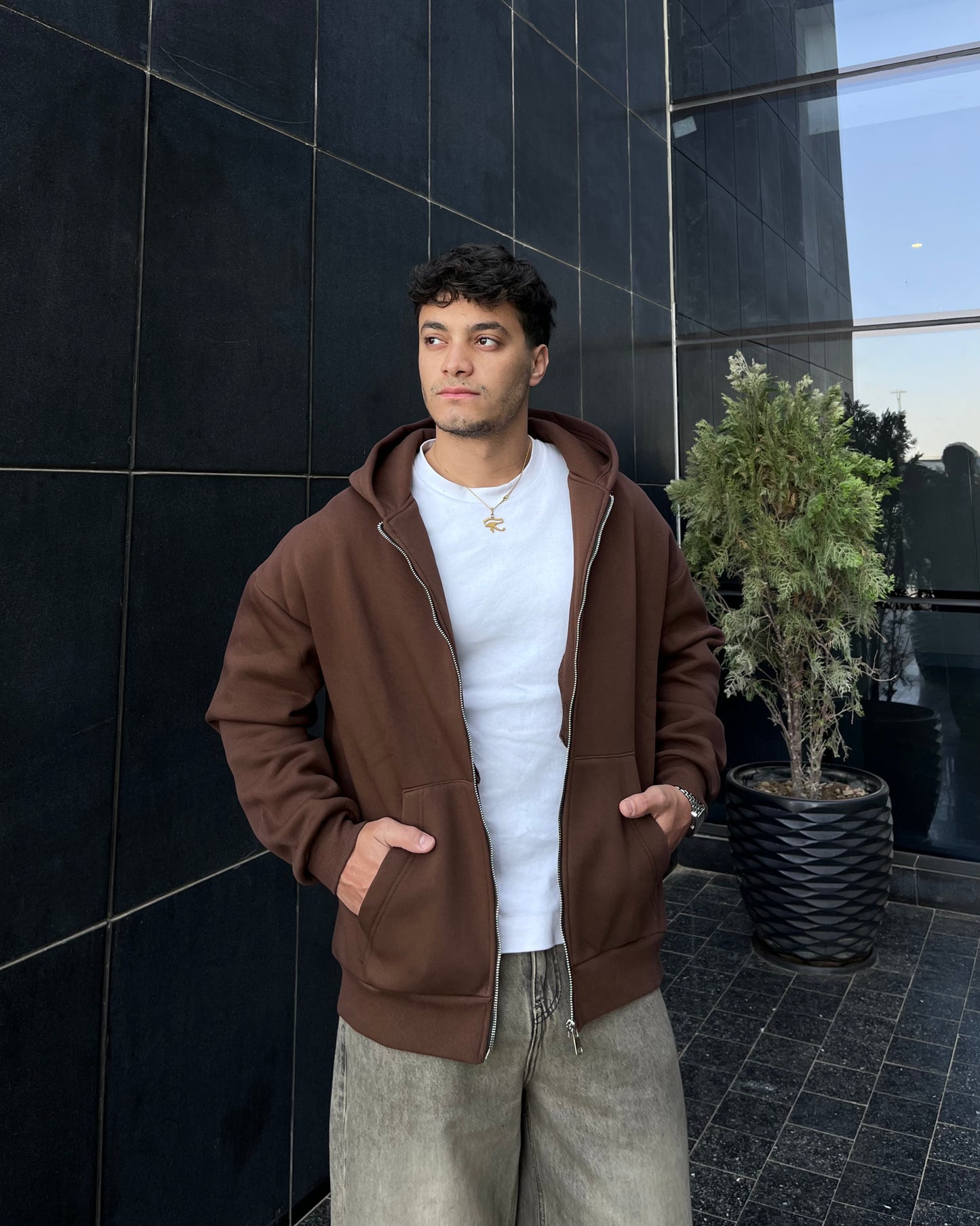 Brown Oversized zip up hoodie