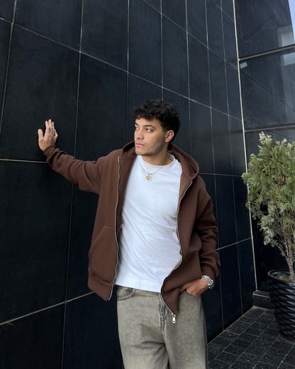 Brown Oversized zip up hoodie