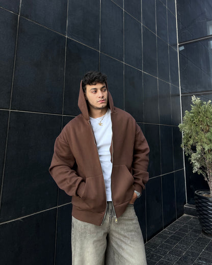 Brown Oversized zip up hoodie
