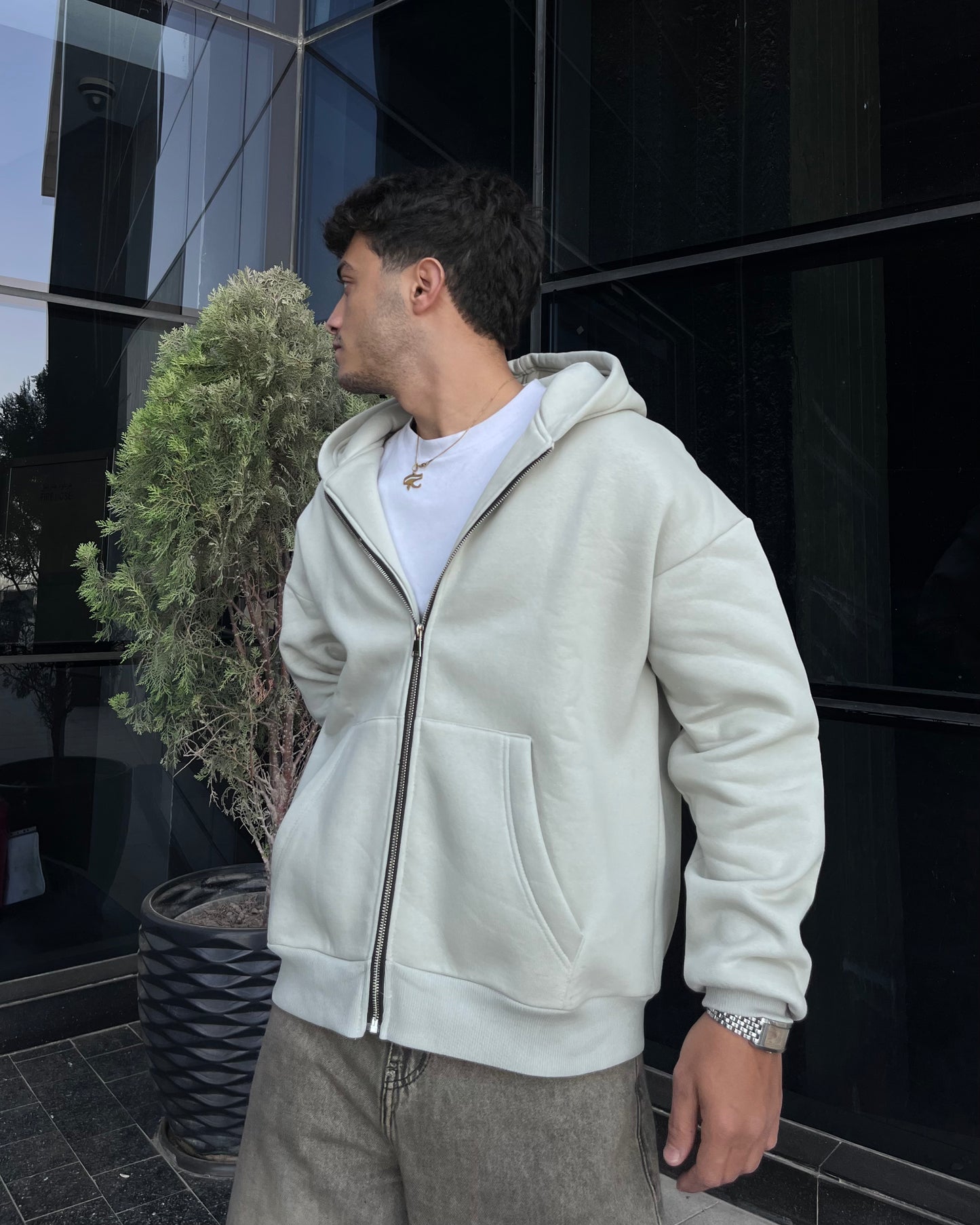 Silver Oversized zip up hoodie