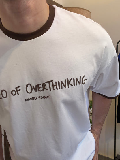 White & Brown “CEO OF OVERTHINKING” Ringer Oversized T-Shirt