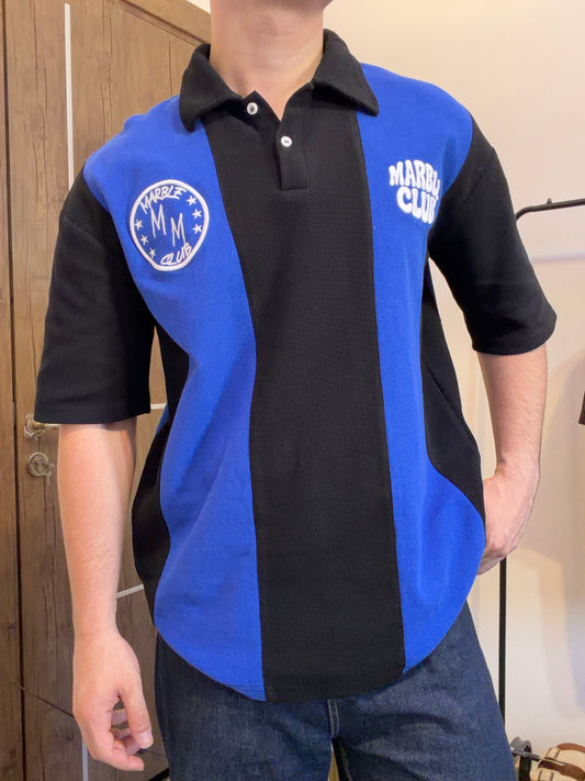 Blue & Black “Marble Club” Oversized Polo T-Shirt