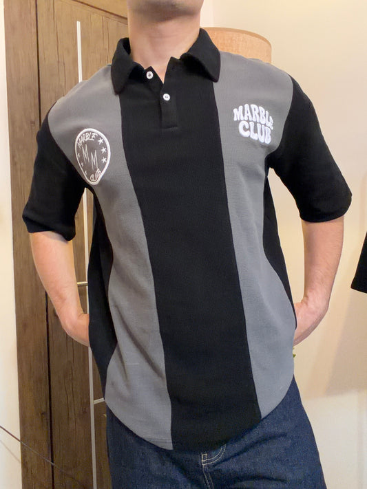 Black & Grey “Marble Club” Oversized Polo T-Shirt