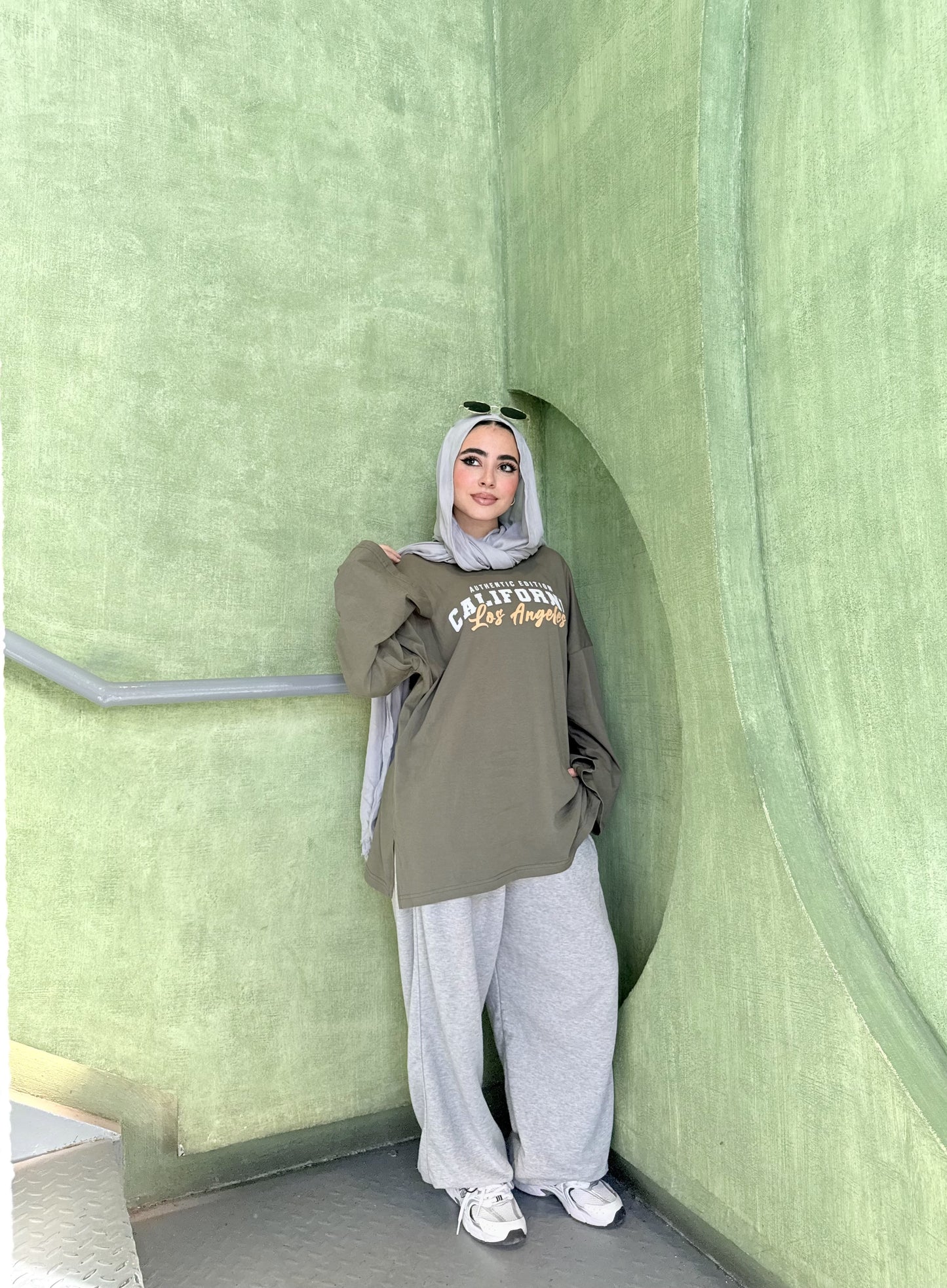 Olive Green “California Los Angeles” Oversized Long Sleeve T-Shirt