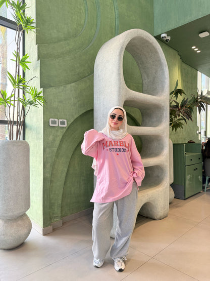Pink “Marble Studios” Oversized Long Sleeve T-Shirt