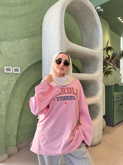 Pink “Marble Studios” Oversized Long Sleeve T-Shirt