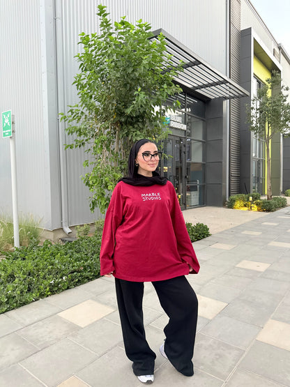 Light Maroon “Marble Studios” Oversized Long Sleeve T-Shirt