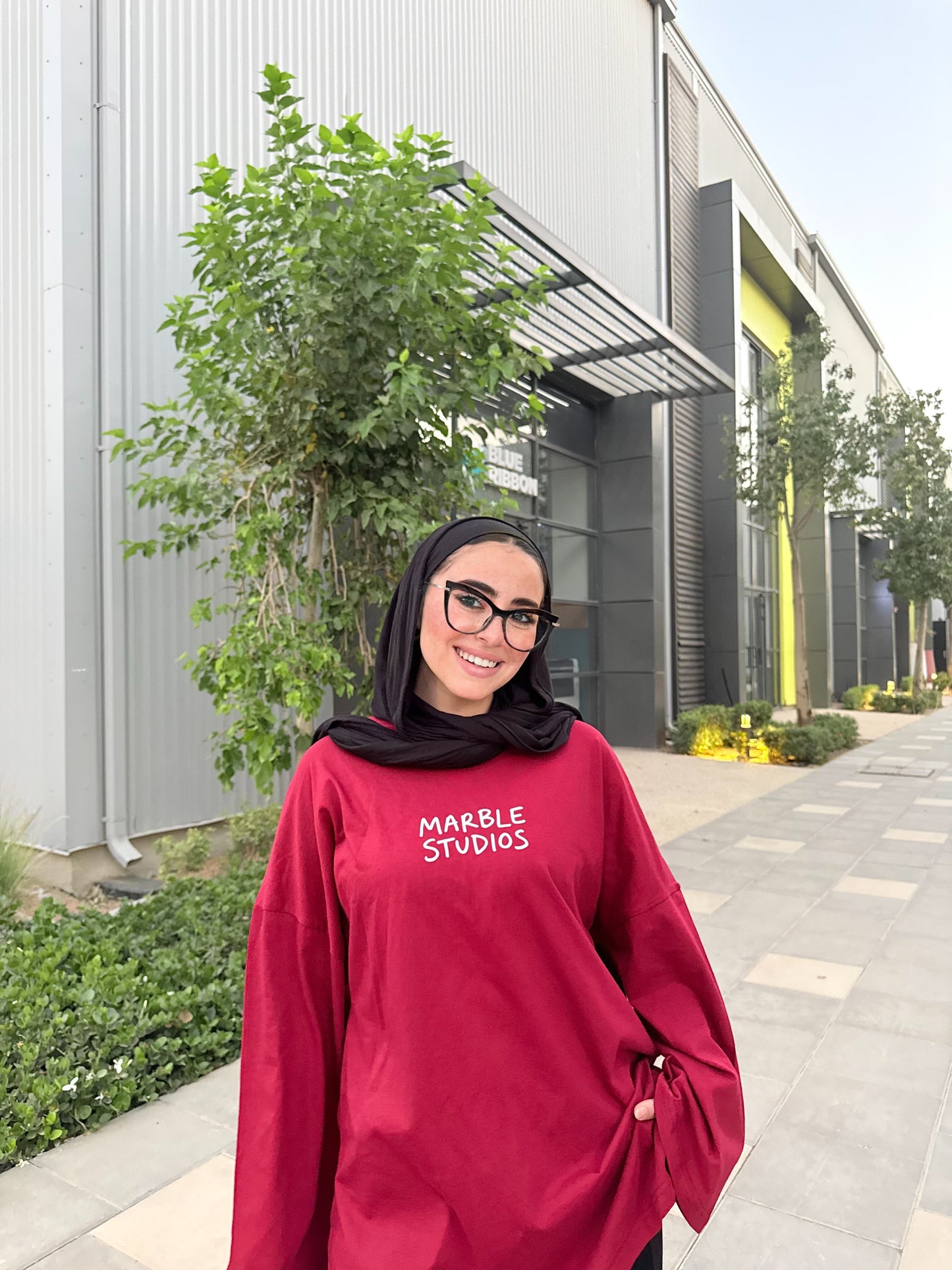 Light Maroon “Marble Studios” Oversized Long Sleeve T-Shirt