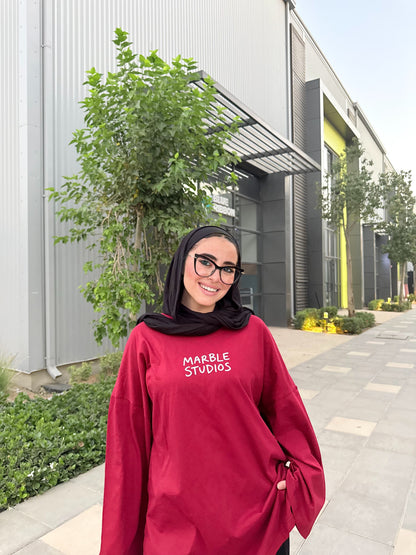 Light Maroon “Marble Studios” Oversized Long Sleeve T-Shirt