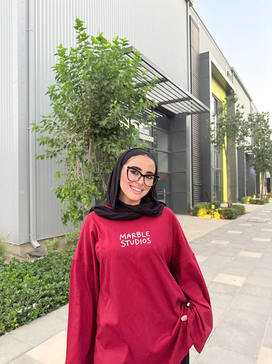 Light Maroon “Marble Studios” Oversized Long Sleeve T-Shirt