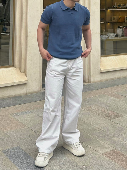 Premium Knit Polo - Dusty Blue
