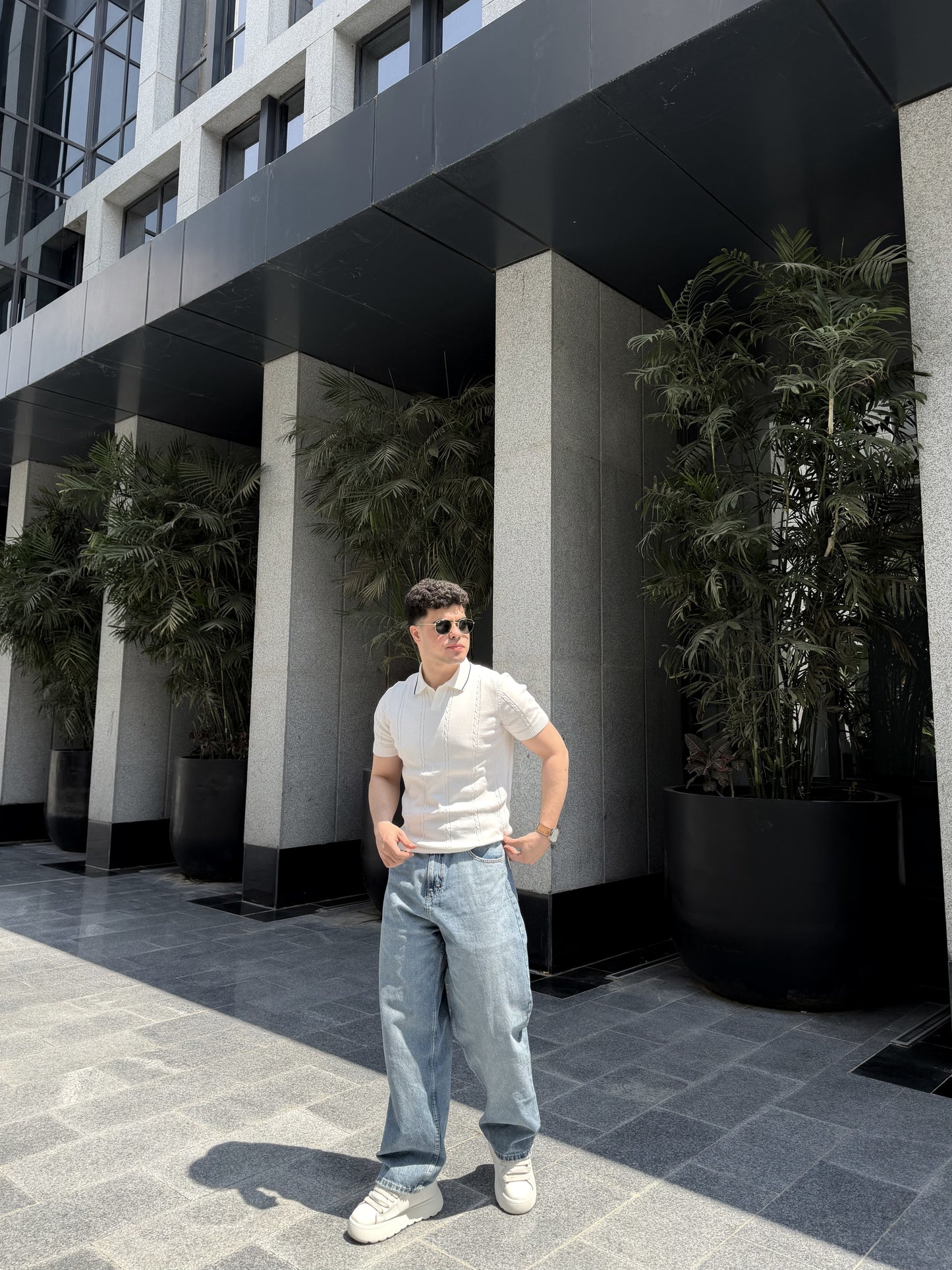 Textured Knit Summer Polo - White
