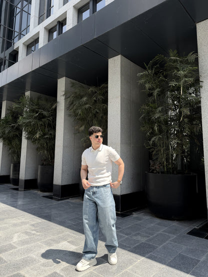 Textured Knit Summer Polo - White