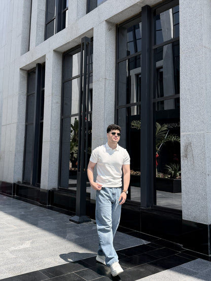 Textured Knit Summer Polo - White