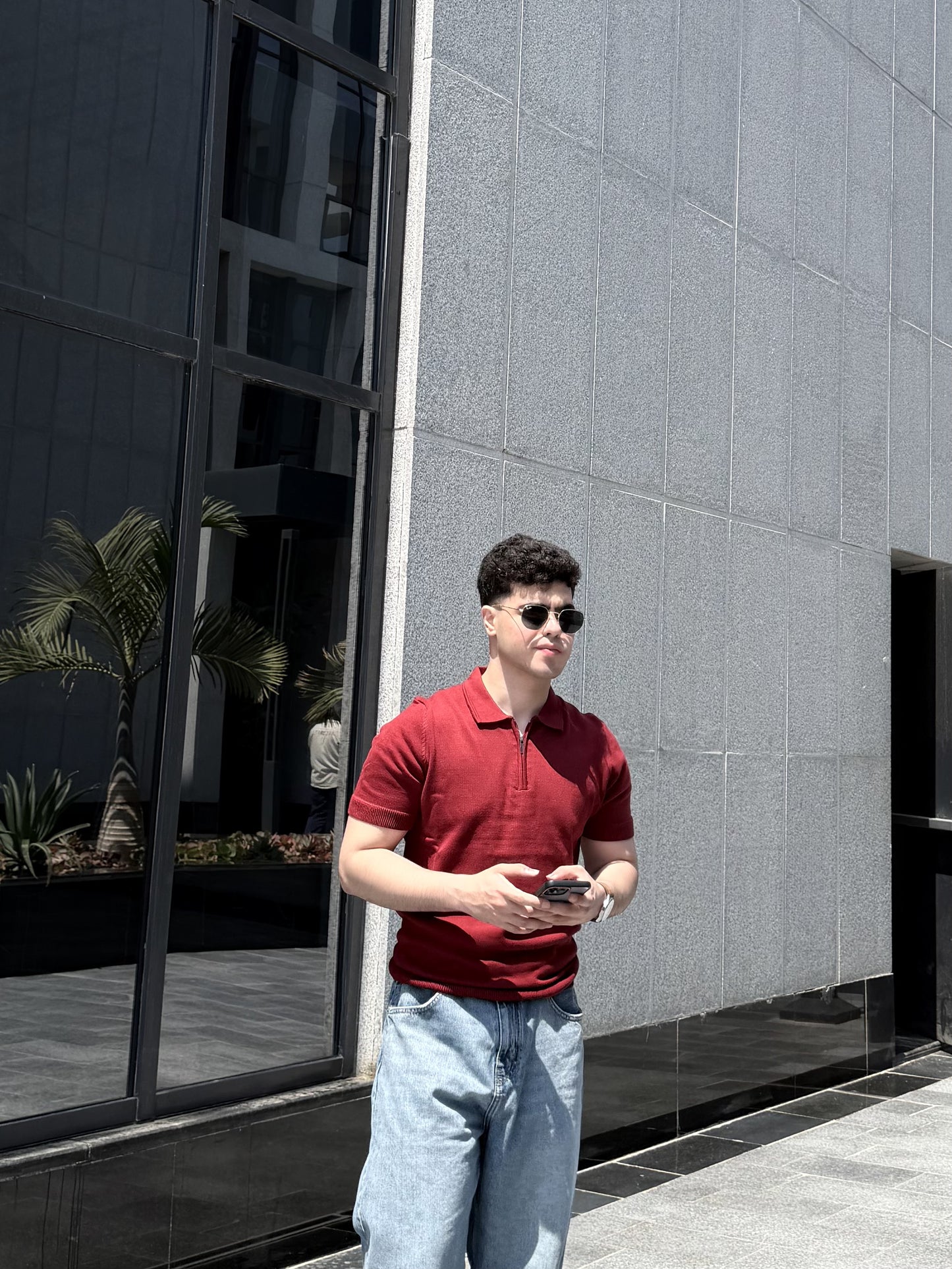 Half-Zip Knit Polo - Burgundy