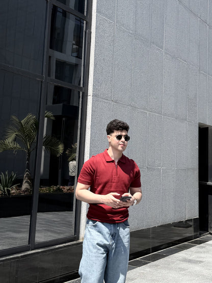 Half-Zip Knit Polo - Burgundy