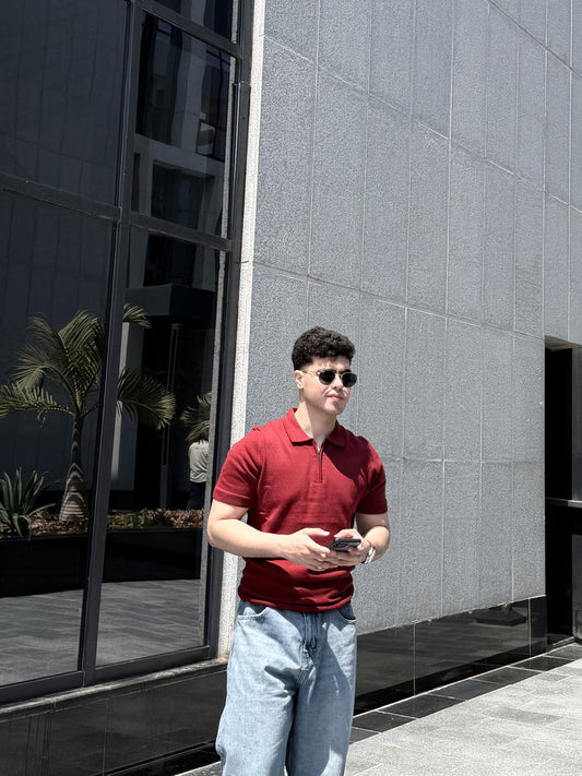 Half-Zip Knit Polo - Burgundy
