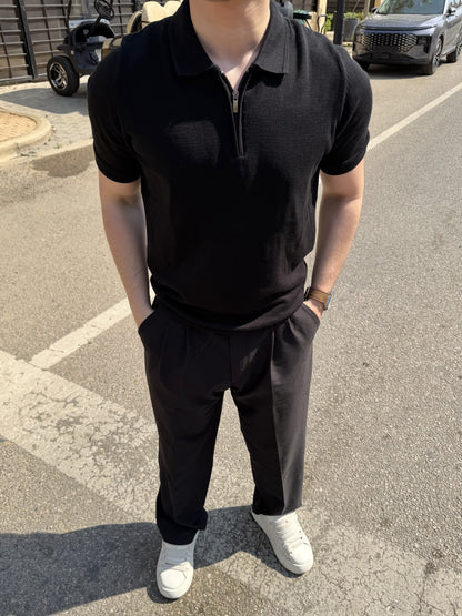 Half-Zip Knit Polo - Black