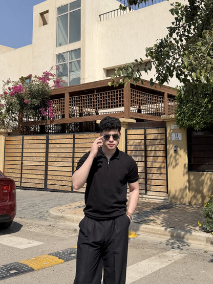 Half-Zip Knit Polo - Black