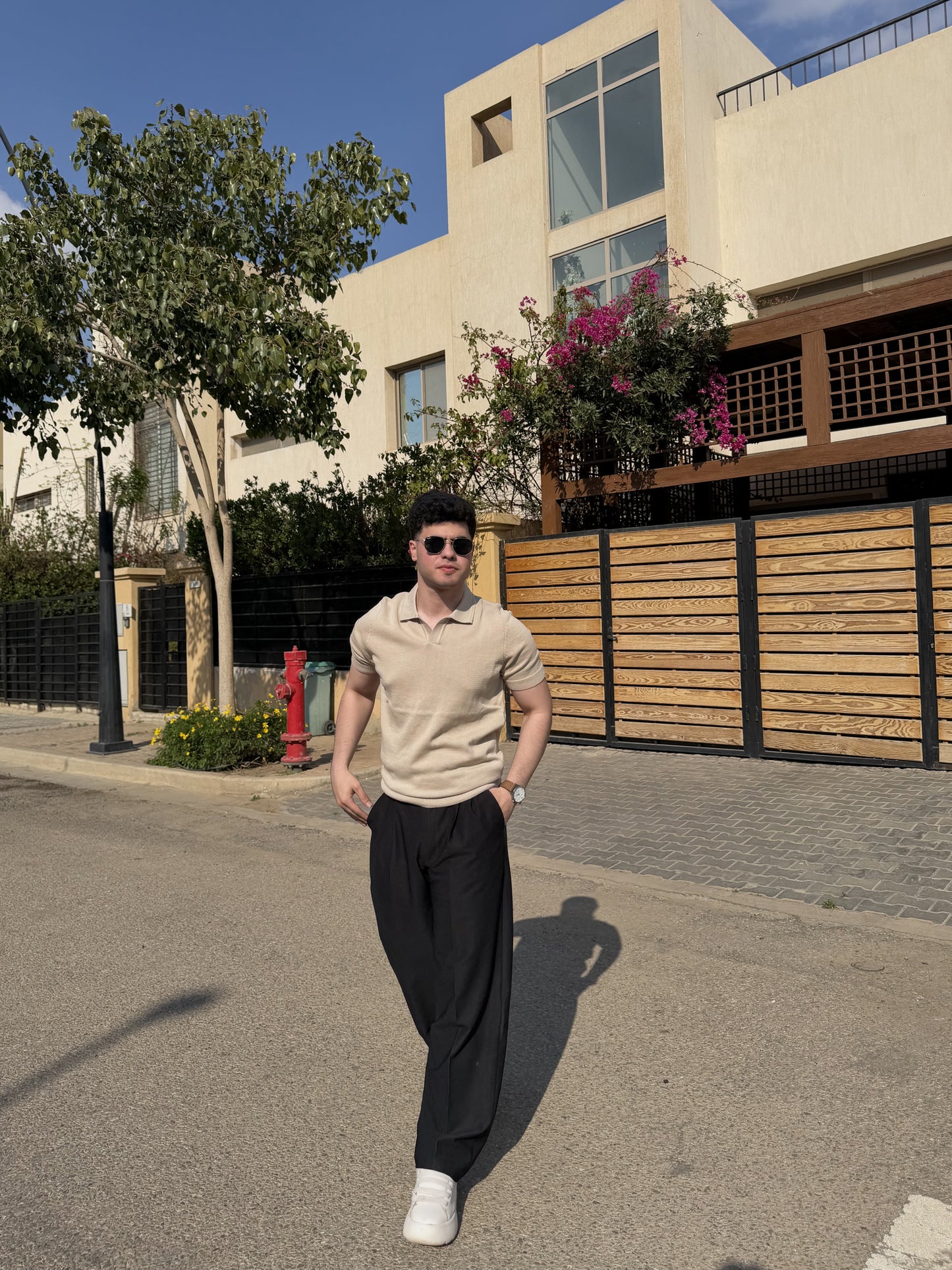 Open Collar Knit Polo - Beige {pre-order}