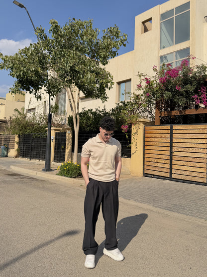 Open Collar Knit Polo - Beige {pre-order}