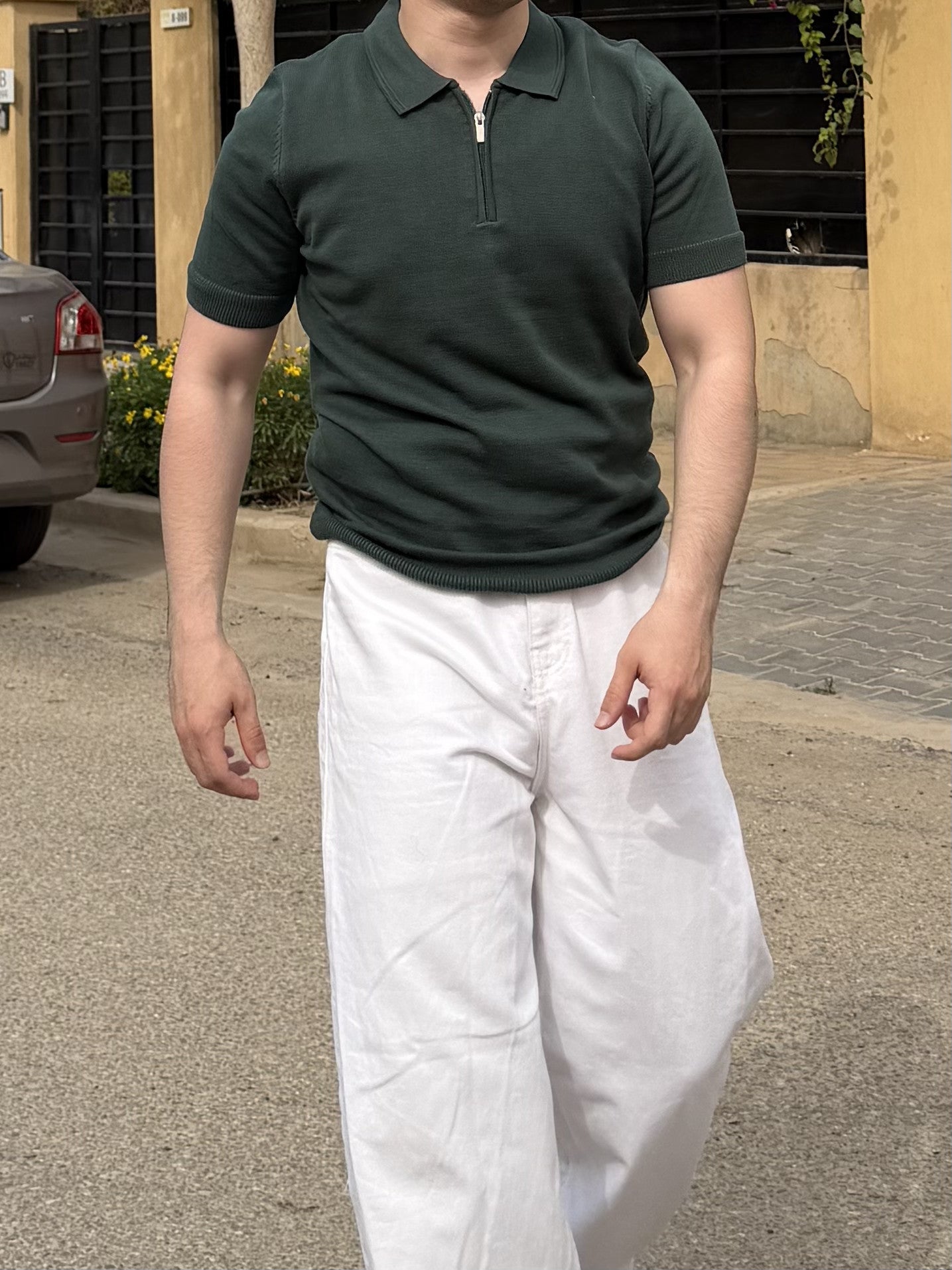 Half-Zip Knit Polo - Forest Green