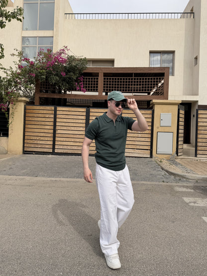 Half-Zip Knit Polo - Forest Green