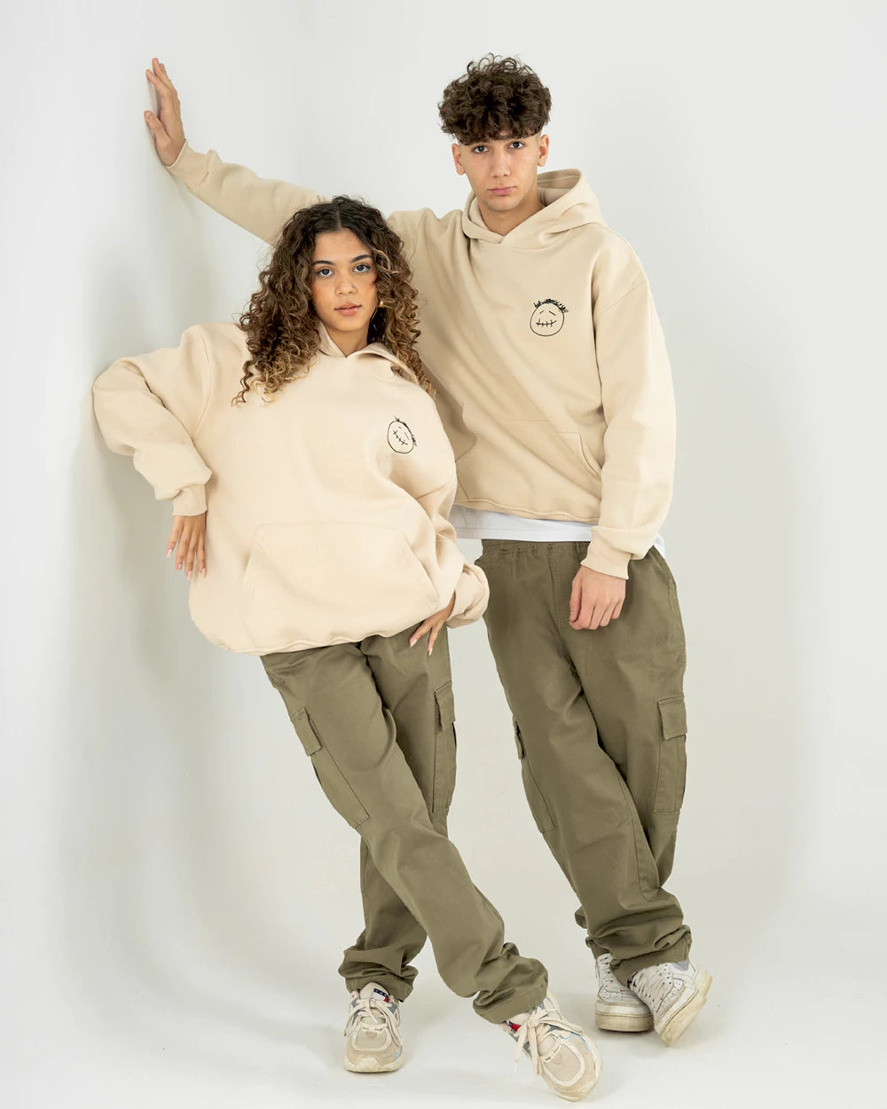 Beige printed oversized hoodie