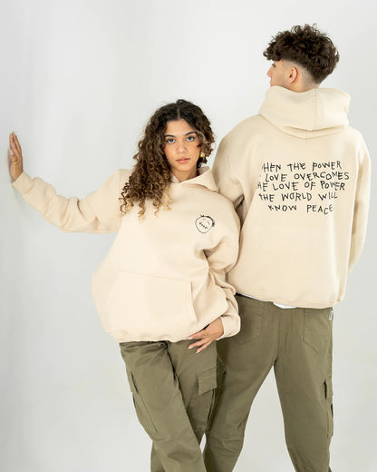 Beige printed oversized hoodie