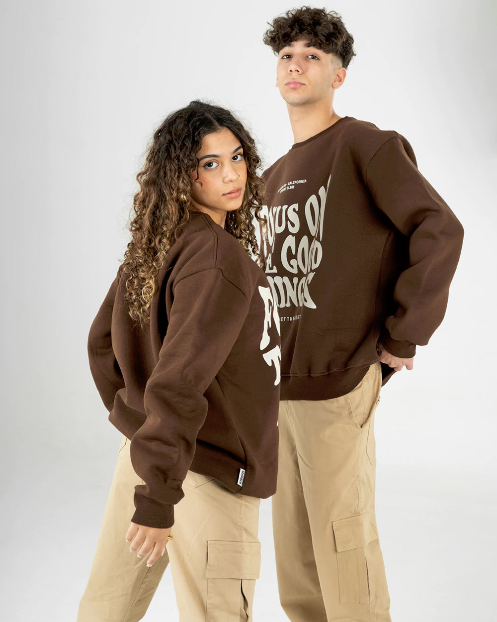 Brown printed oversized sweatshirt