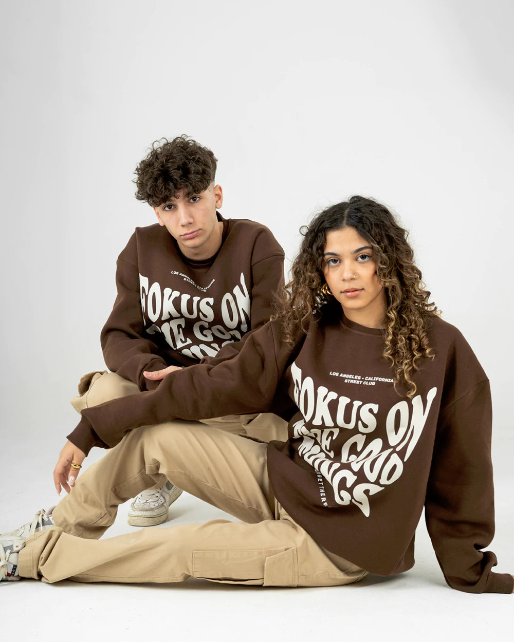 Brown printed oversized sweatshirt