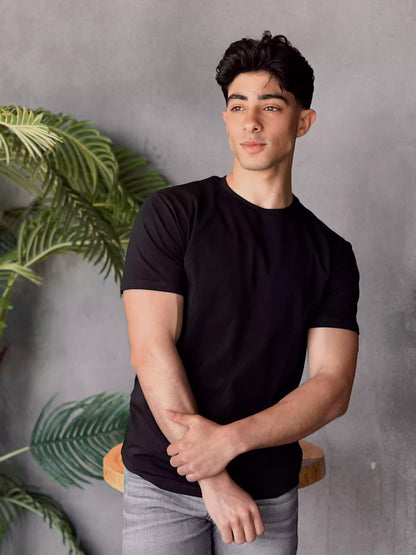 Black regular cotton T-shirt