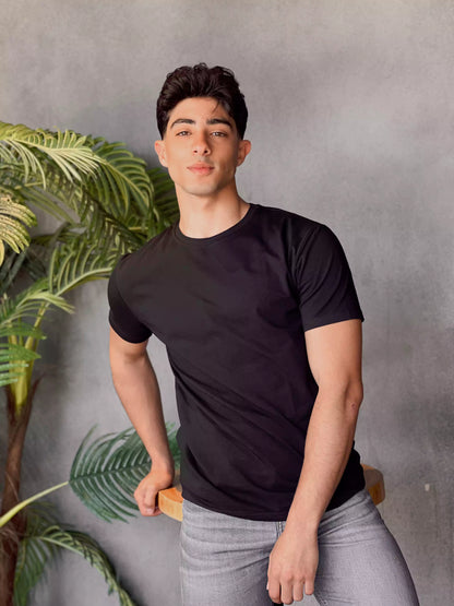 Black regular cotton T-shirt