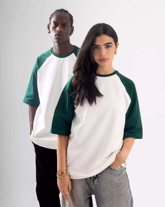 Dark Green and white raglan oversized t-shirt